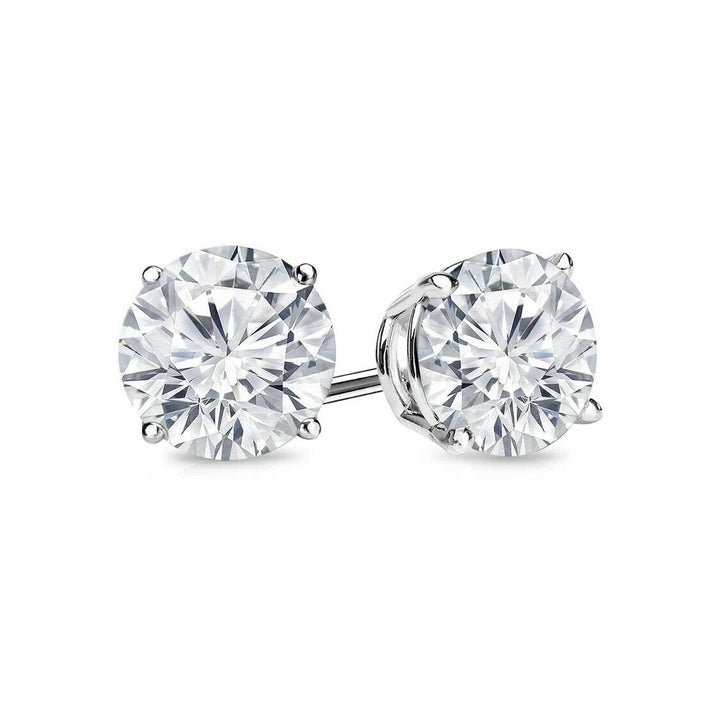 LAB CREATED WHITE TOPAZ 6MM ROUND CUT 925 STERLING SILVER STUD EARRINGS GIFTS FOR WOMEN Image 1