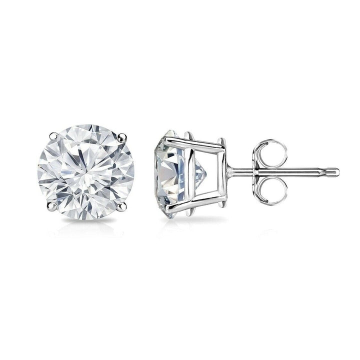 LAB CREATED WHITE TOPAZ 6MM ROUND CUT 925 STERLING SILVER STUD EARRINGS GIFTS FOR WOMEN Image 2