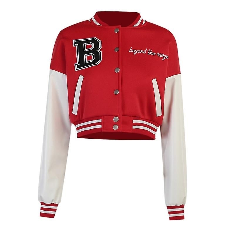 Women Varsity Jacket Cropped Baseball Jacket Bomber Coats Fashion Streetwear Image 1