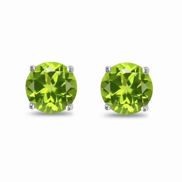 August Birthstone Peridot 925 Sterling Silver Round CZ Stud Earrings Gift 2pcs Image 1