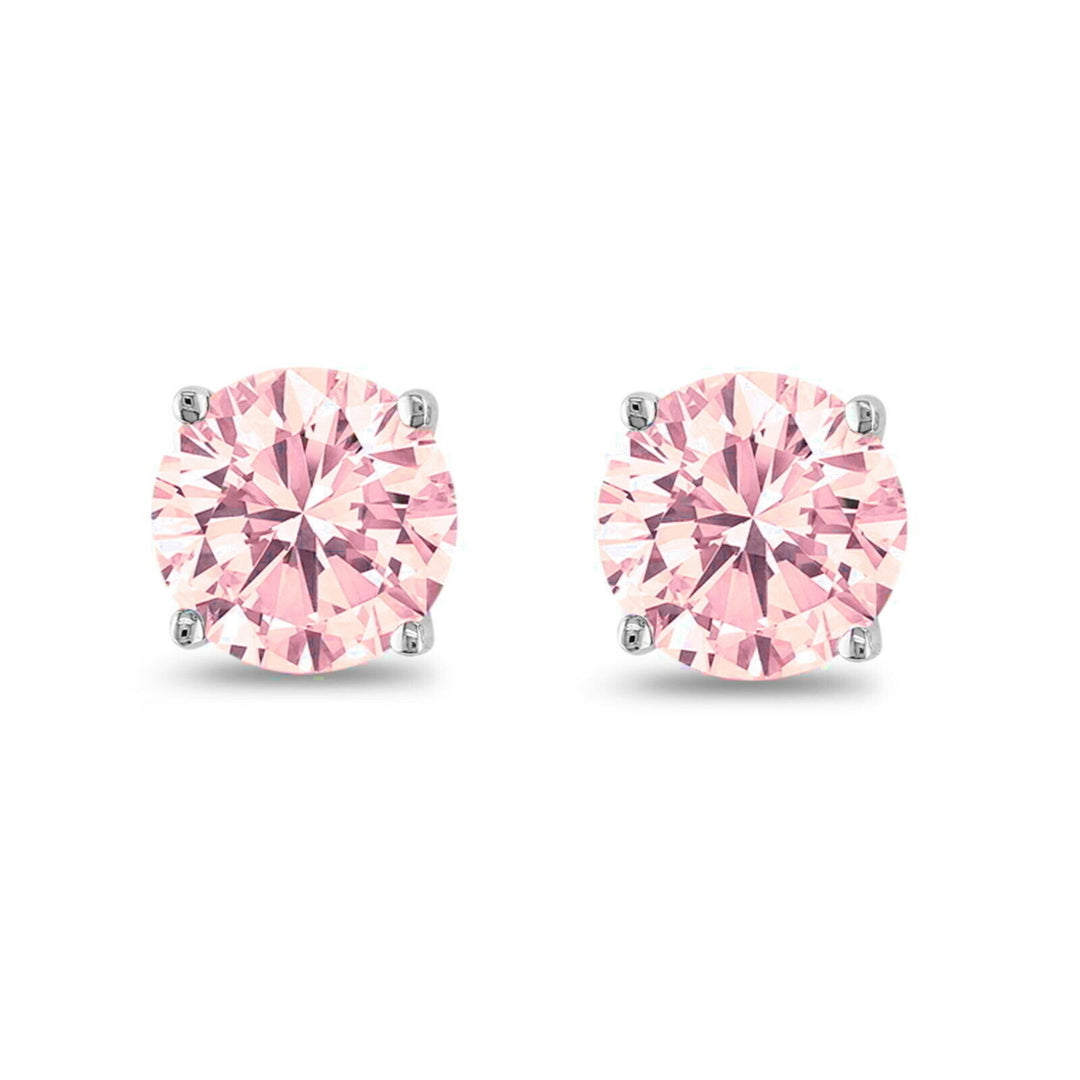 October Birthstone Pink 925 Sterling Silver Round CZ Stud Earring 2pc Gift Box Image 1