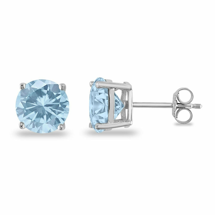 March Birthstone Aquamarine 925 Sterling Silver Round CZ Stud Casting Earrings Image 1