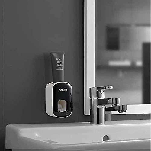 Automatic Toothpaste Dispenser Toothbrush Holder Wall Mounted Bathroom Storage Image 2