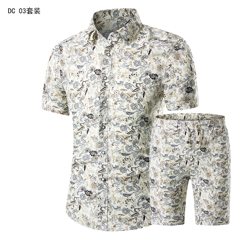 Men 2 Piece Print Tracksuit Summer Casual Outfit Hawaiian Short Sleeve Beach Shirts And Shorts Set Image 3