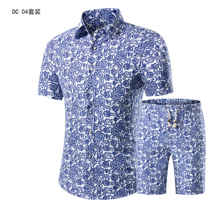 Men 2 Piece Print Tracksuit Summer Casual Outfit Hawaiian Short Sleeve Beach Shirts And Shorts Set Image 4