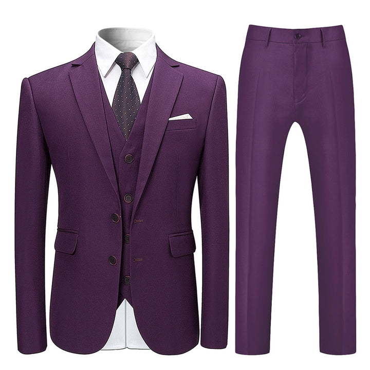 3 Pieces Men Suit Solid Color Business Suit Set Slim Fit Fashion Two Buttons Suits For Wedding Jacket and Vest and Pant Image 3