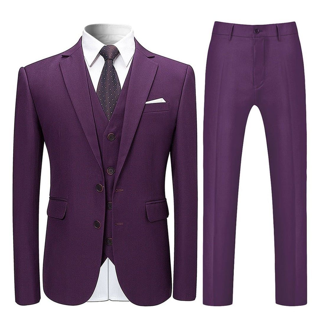 3 Pieces Men Suit Solid Color Business Suit Set Slim Fit Fashion Two Buttons Suits For Wedding Jacket and Vest and Pant Image 1