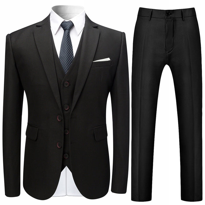3 Pieces Men Suit Solid Color Business Suit Set Slim Fit Fashion Two Buttons Suits For Wedding Jacket and Vest and Pant Image 1