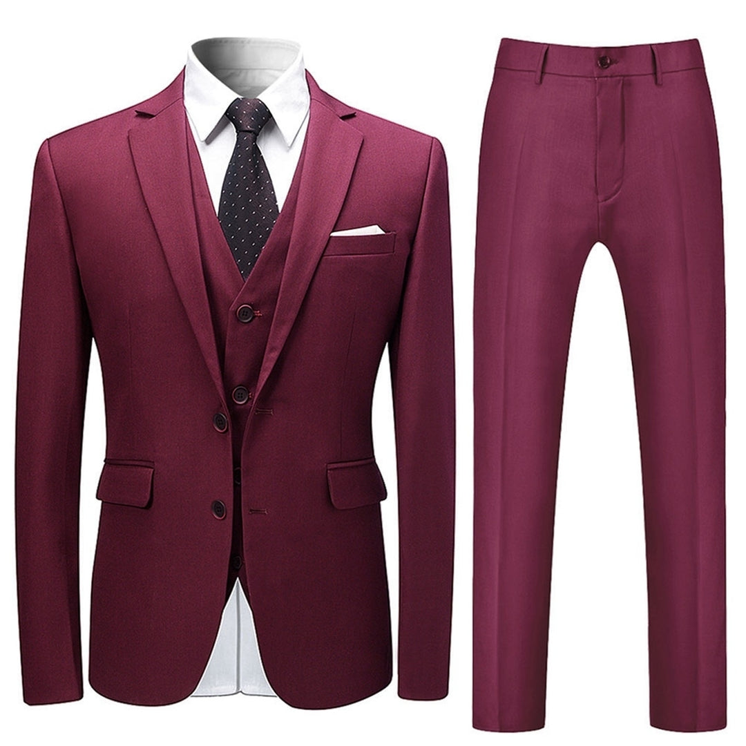 3 Pieces Men Suit Solid Color Business Suit Set Slim Fit Fashion Two Buttons Suits For Wedding Jacket and Vest and Pant Image 1