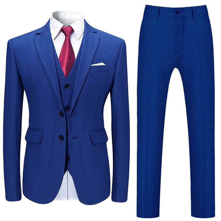 3 Pieces Men Suit Solid Color Business Suit Set Slim Fit Fashion Two Buttons Suits For Wedding Jacket and Vest and Pant Image 1