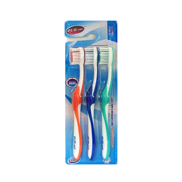 Purest Normal Bristle Medium Toothbrush 3 In 1 Pack Image 1