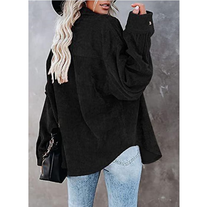 Women Long Sleeve Corduroy Shirt Button Loose Casual Oversize Jacket With Pocket Image 3