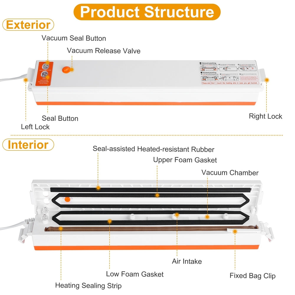 Electric Vacuum Sealer Machine Compact Food Preservation System with 10 Bags Image 2