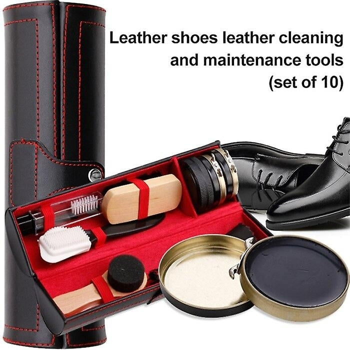 10pcs Shoe Shine Care Set Portable Shoes Polish Cleaning Kit With Leather Cylinder Box Image 2