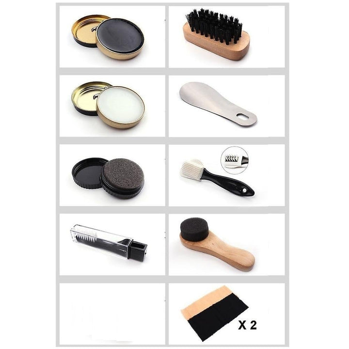 10pcs Shoe Shine Care Set Portable Shoes Polish Cleaning Kit With Leather Cylinder Box Image 3