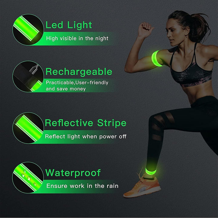 2 Pack Led Armband Running Light Usb Rechargeable Flashing Bracelet For Night Running Cycling Image 4