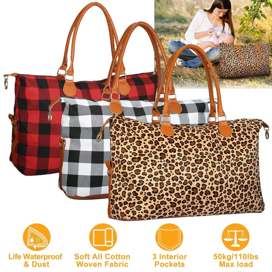 Women Duffle Bag Travel Overnight Tote Shoulder Bag Waterproof Cotton Fabric Image 1