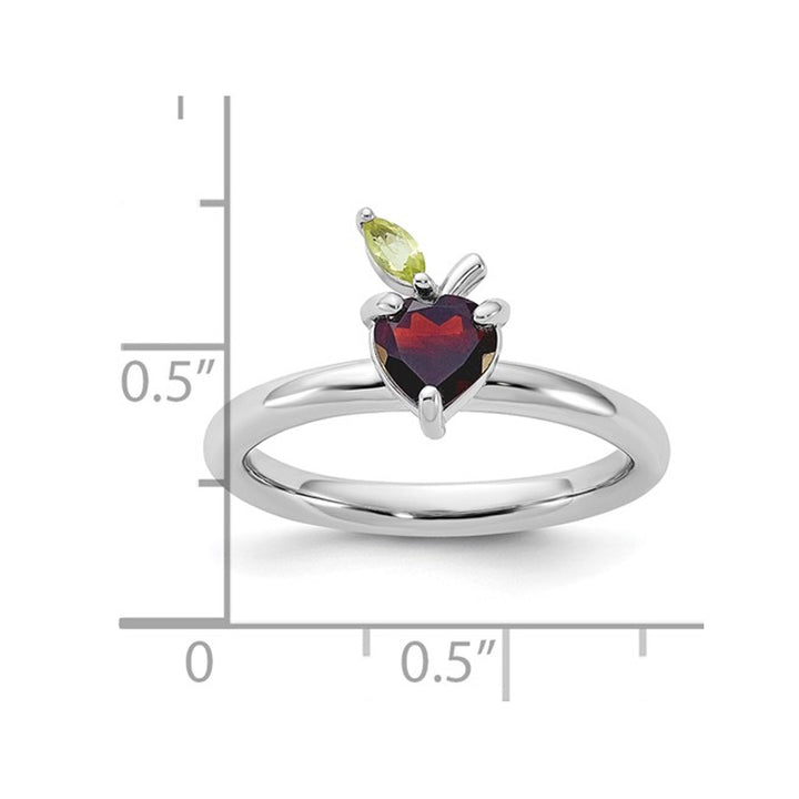 1.00 Carat (ctw) Natural Garnet Heart Ring in Sterling Silver with Peridot Image 3
