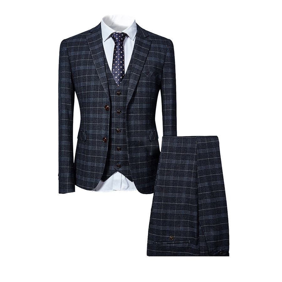 3 Pcs Men Suits Slim Fit Retro Plaid Business Party Luxury Wedding Suit Sets Blazer Jacket + Vest + Pant Image 1