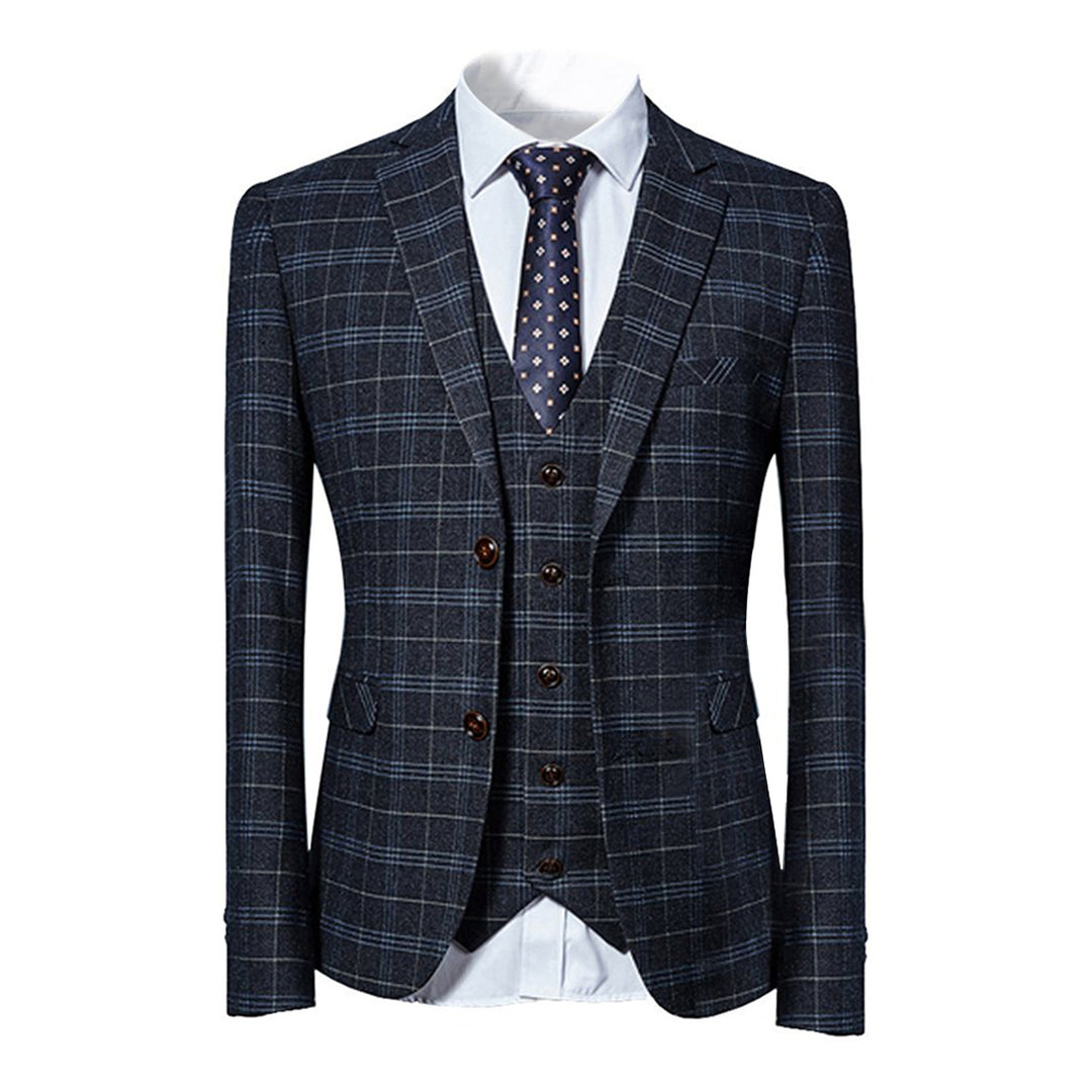 3 Pcs Men Suits Slim Fit Retro Plaid Business Party Luxury Wedding Suit Sets Blazer Jacket + Vest + Pant Image 3
