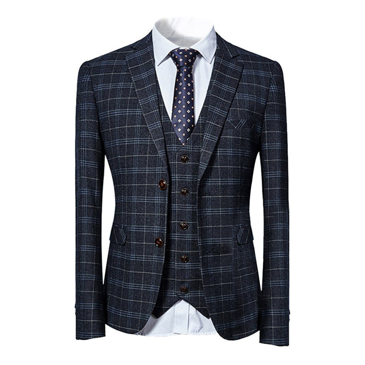 3 Pcs Men Suits Slim Fit Retro Plaid Business Party Luxury Wedding Suit Sets Blazer Jacket + Vest + Pant Image 3