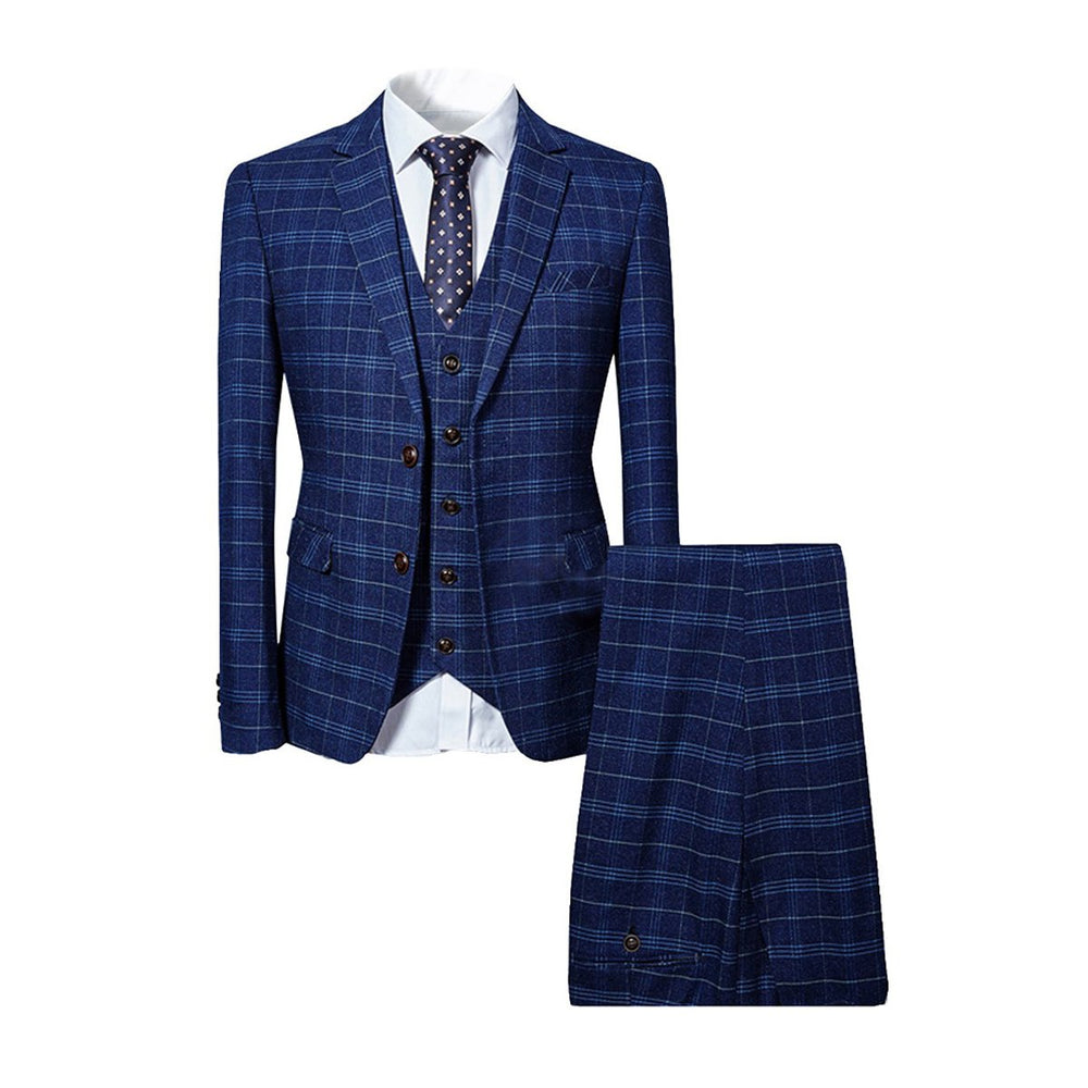 3 Pcs Men Suits Slim Fit Retro Plaid Business Party Luxury Wedding Suit Sets Blazer Jacket + Vest + Pant Image 2