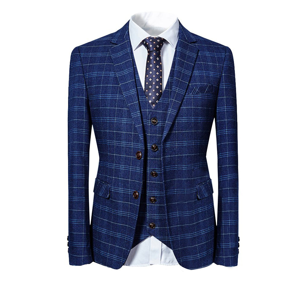 3 Pcs Men Suits Slim Fit Retro Plaid Business Party Luxury Wedding Suit Sets Blazer Jacket + Vest + Pant Image 4