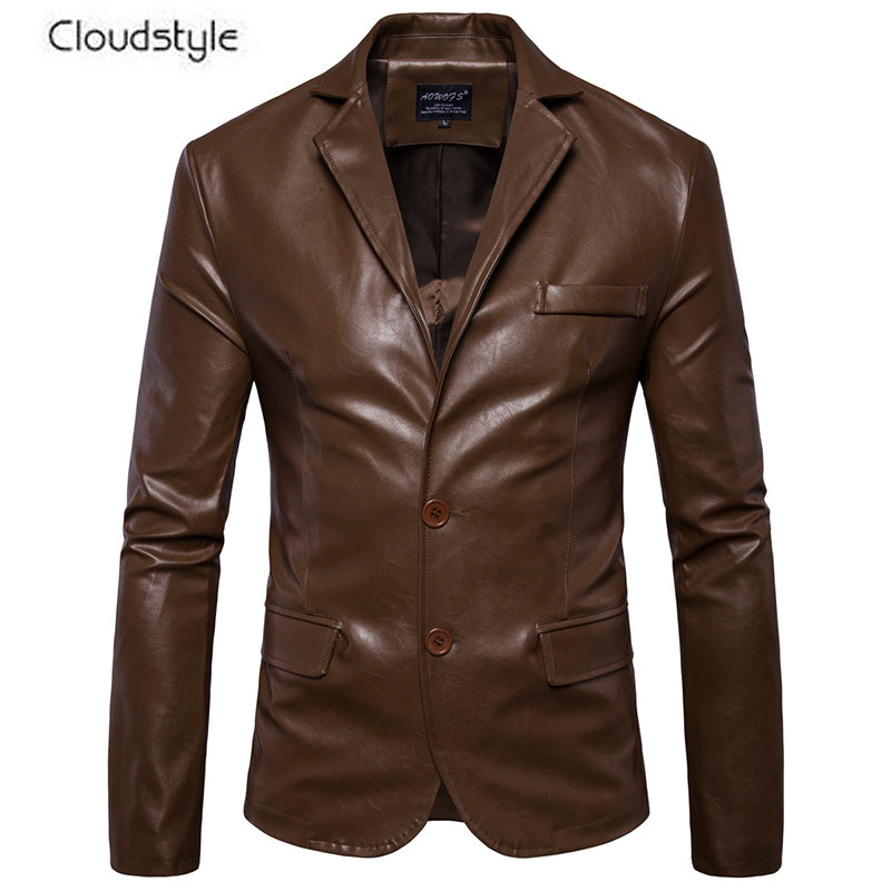 Men Leather Jacket Vintage Slim Fit Single Breasted Motorcycle Jacket Streetwear Autumn Leather Coat Image 1