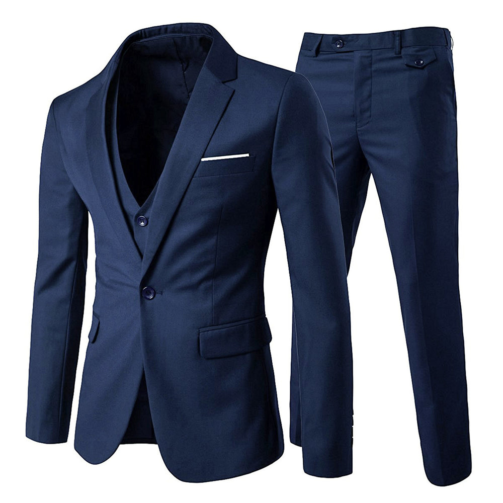 3 Pieces Men Wedding Suits Groom Slim Fit Party Solid Color Business Suit Streetwear Spring Jacket and Vest and Pants Image 2