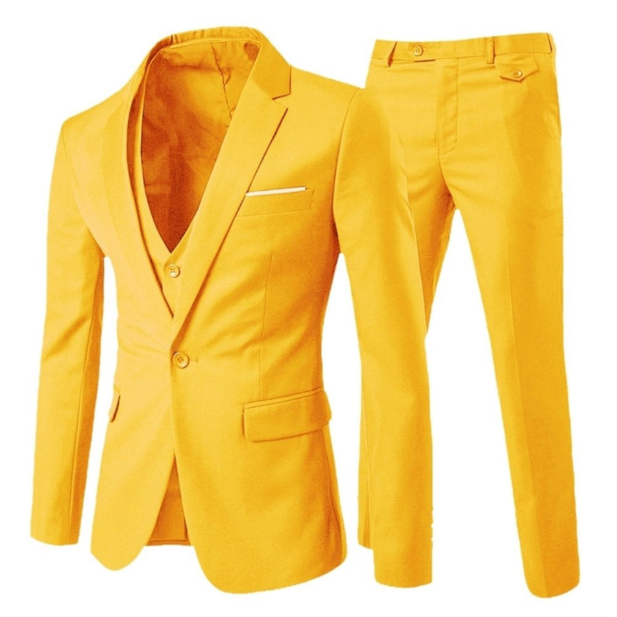 3 Pcs Men Suits Luxury Solid Color Slim Fit Business Suit Set Wedding Date Party Outfits Blazer + Vest + Pant Image 1