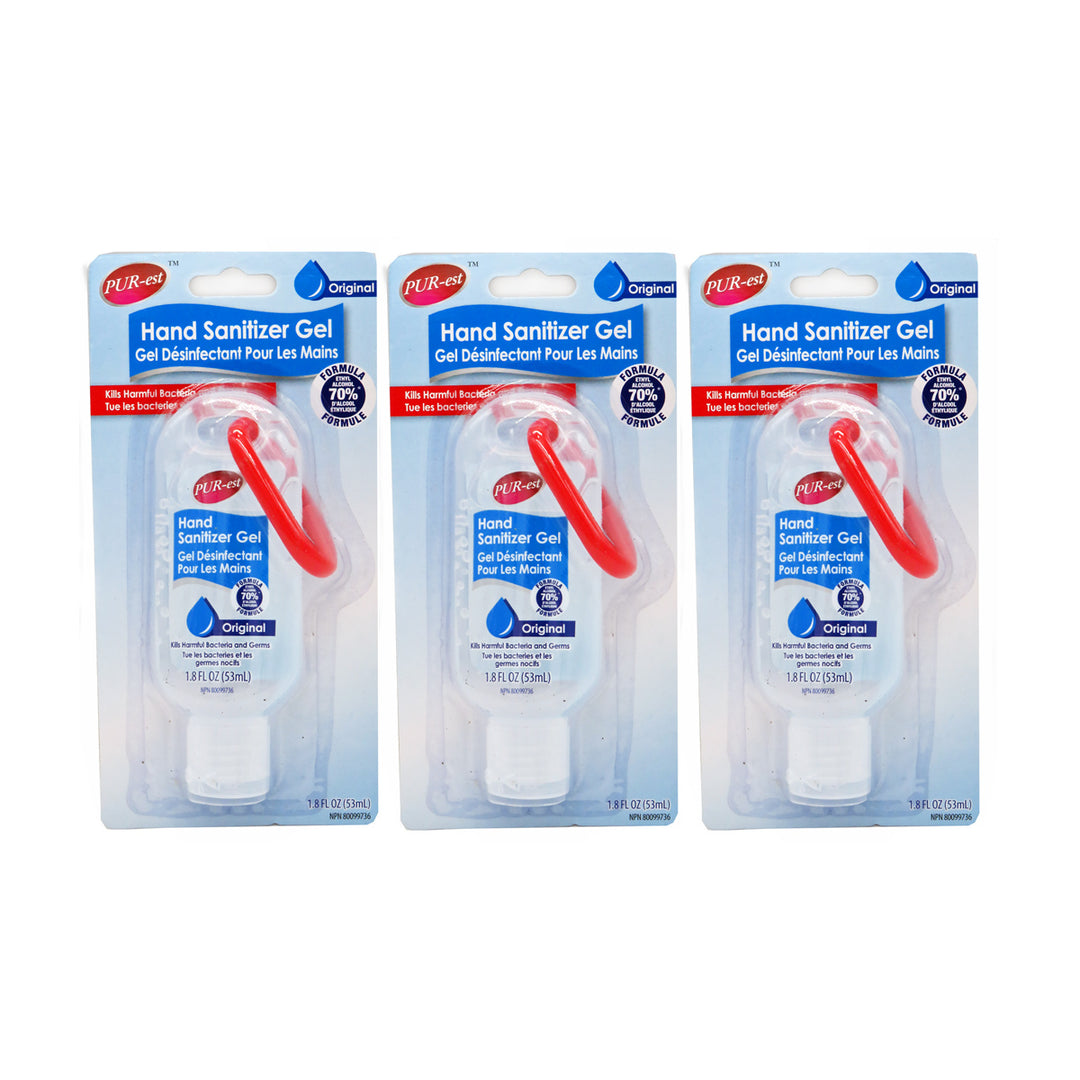 Sanitizer Gel Antibacterial 53ml bottles with Flip Top Caps Carabiner Clip Pack Of 3 Image 1