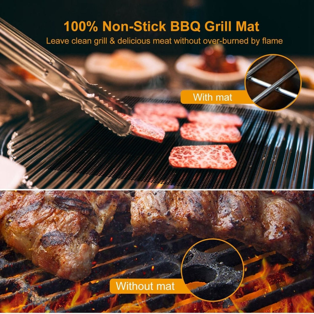 BBQ Grill Mat Non-Stick Reusable Mesh Cooking Liner 33x40cm Black Beige Image 3