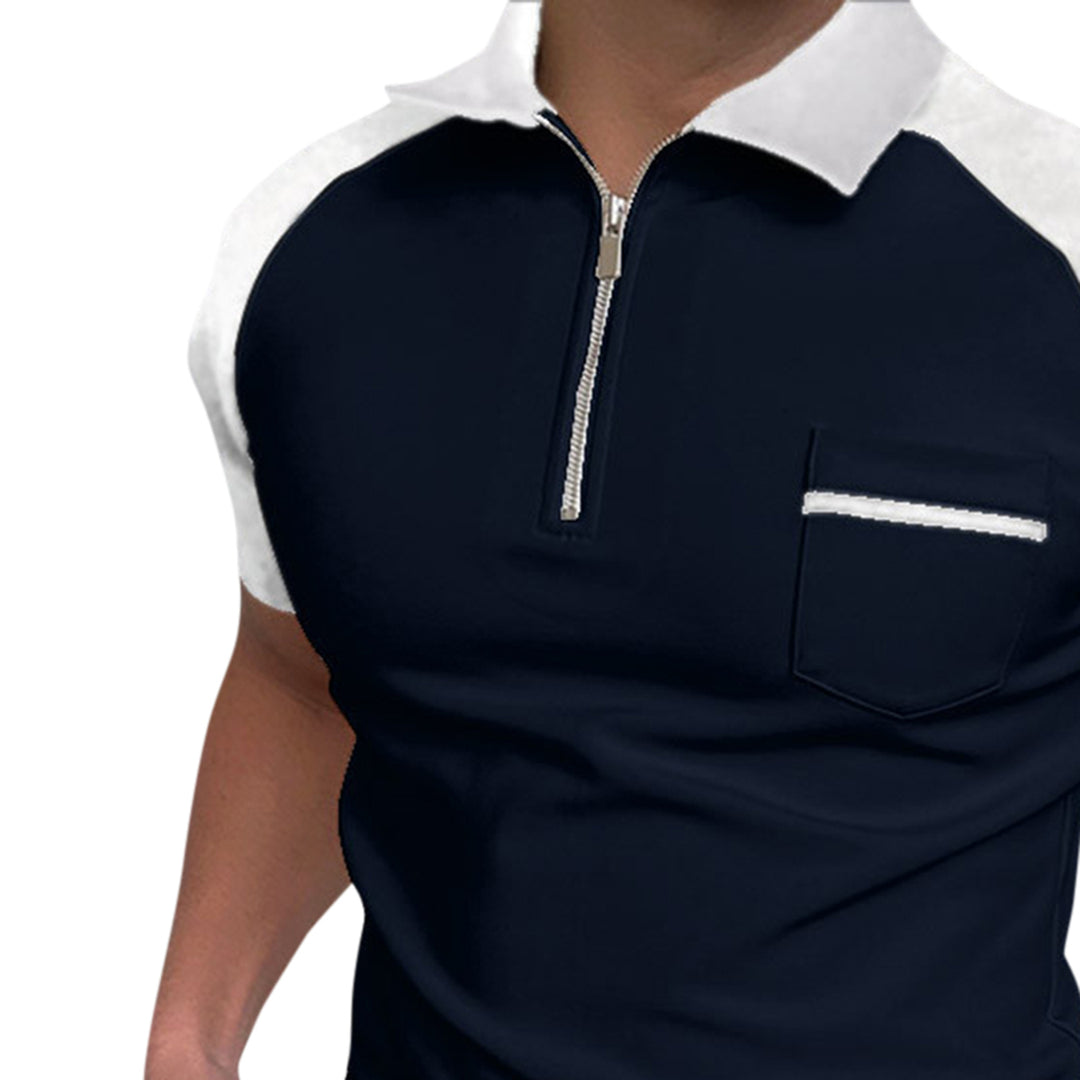 Men Polo Shirt Business Casual Summer Short Sleeve Shirts Lapel Patchwork Polo T Shirt For Men Image 2