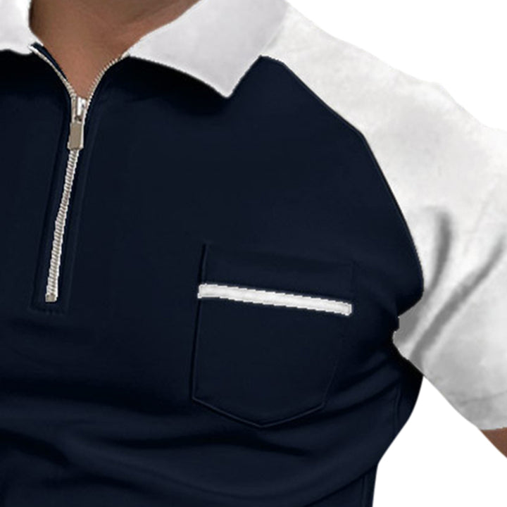 Men Polo Shirt Business Casual Summer Short Sleeve Shirts Lapel Patchwork Polo T Shirt For Men Image 3