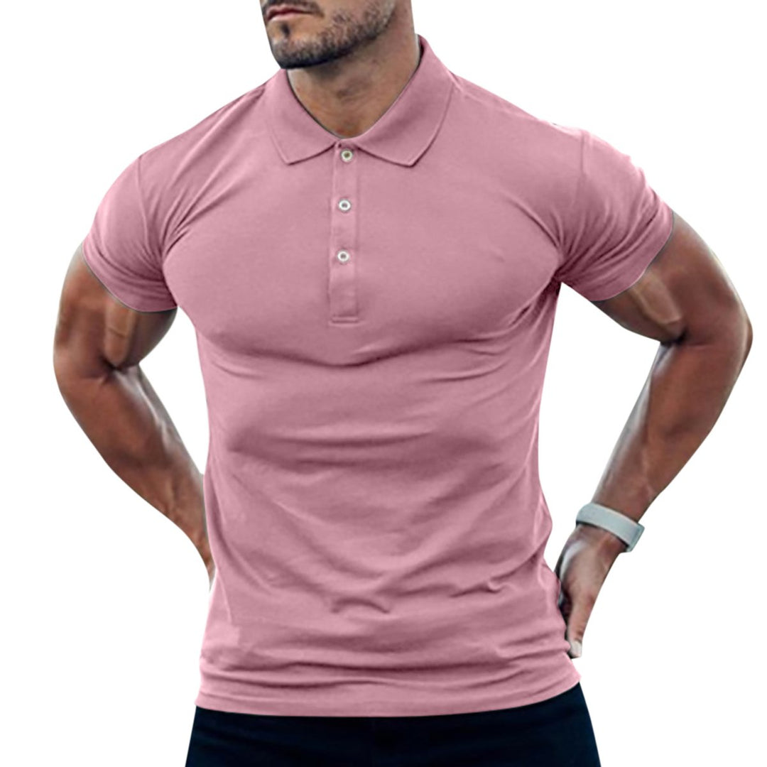 Men Polo Shirt Short Sleeve Summer Business T Shirt Breathable Solid Color Turn Down Collar Tops Image 1