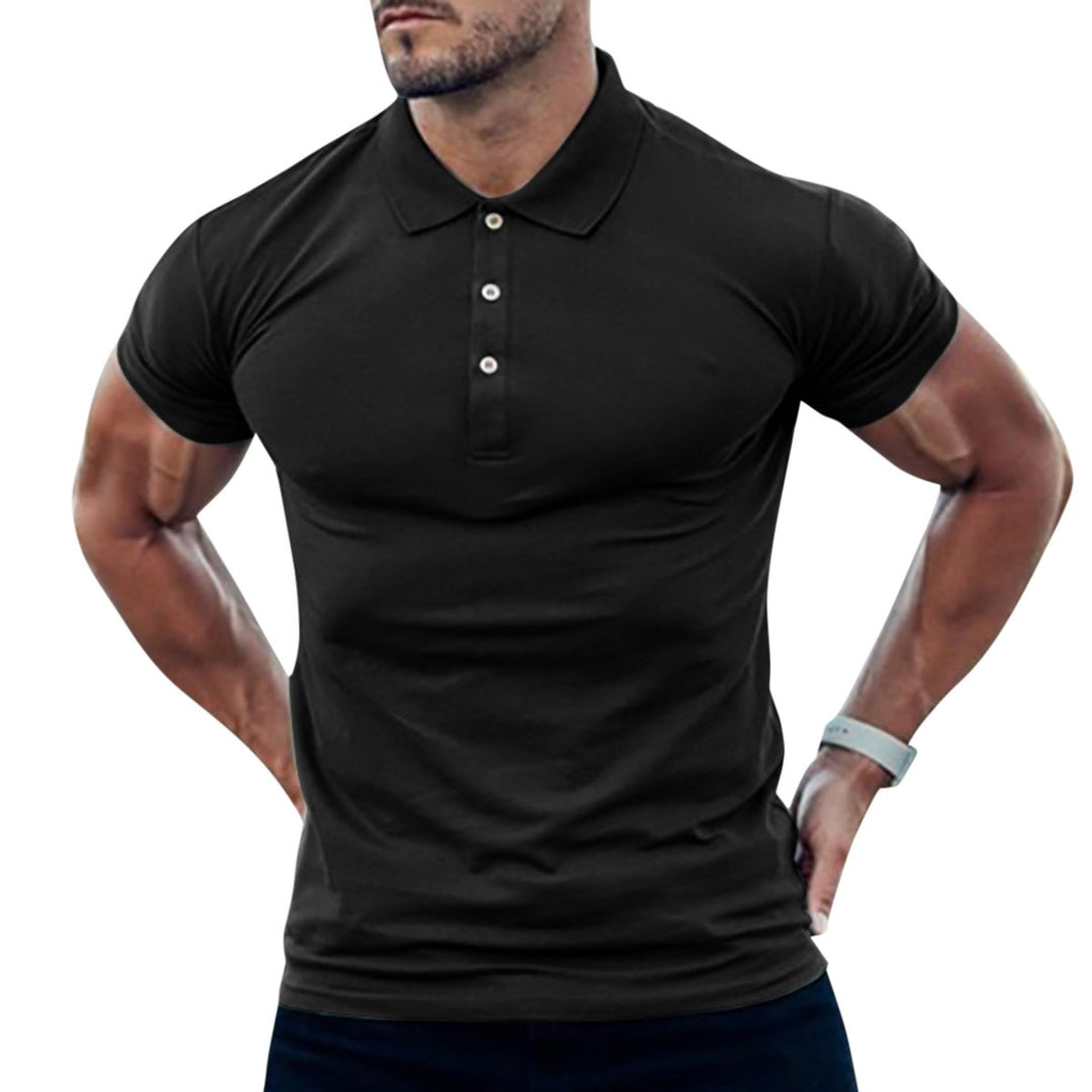 Men Polo Shirt Short Sleeve Summer Business T Shirt Breathable Solid Color Turn Down Collar Tops Image 1