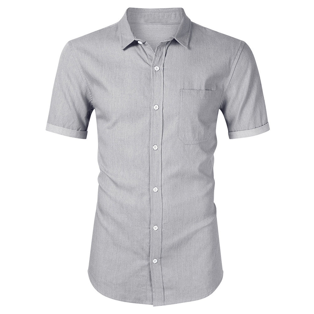 Men Shirt Summer Short Sleeve Solid Color Casual Denim Shirts Slim Fit Single Breasted Button Up Shirt Men Image 1