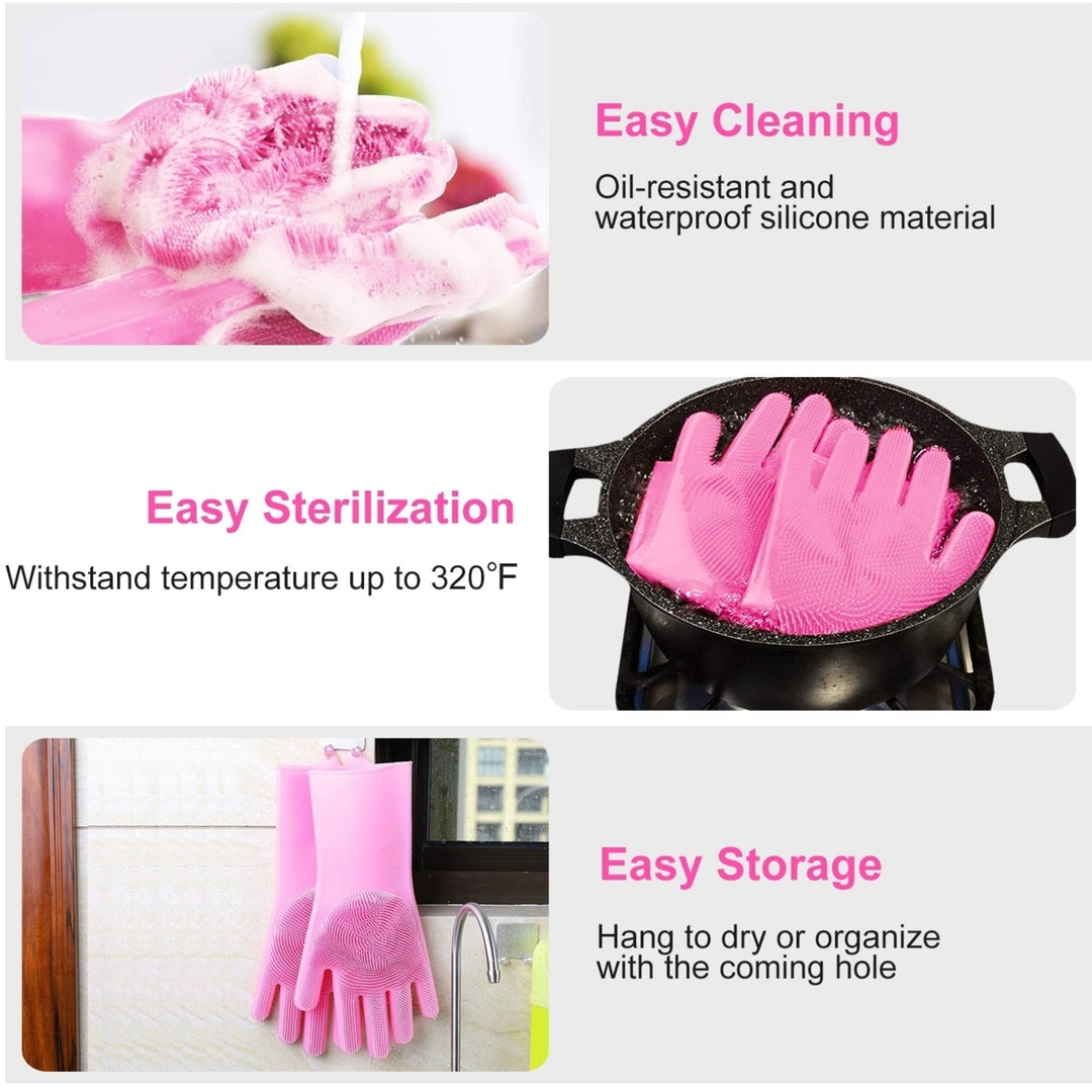 Magic Silicone Cleaning Gloves Pet Scrubber Heat Resistant 1 Pair Pink Blue Gray Image 4