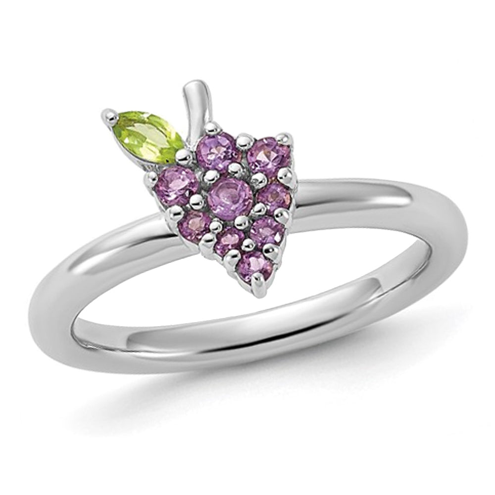 1/5 Carat (ctw) Amethyst Grape Ring in Sterling Silver with Peridot Image 1