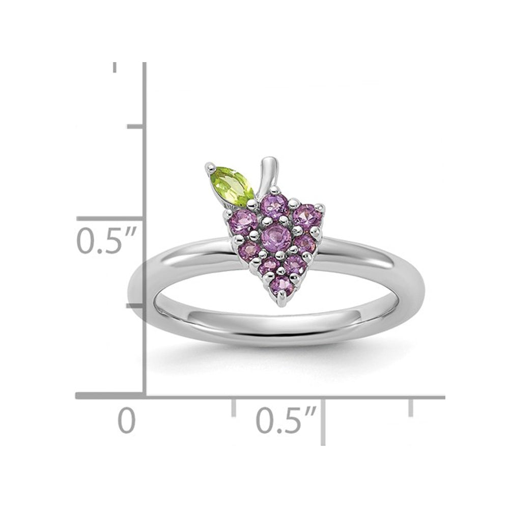 1/5 Carat (ctw) Amethyst Grape Ring in Sterling Silver with Peridot Image 3