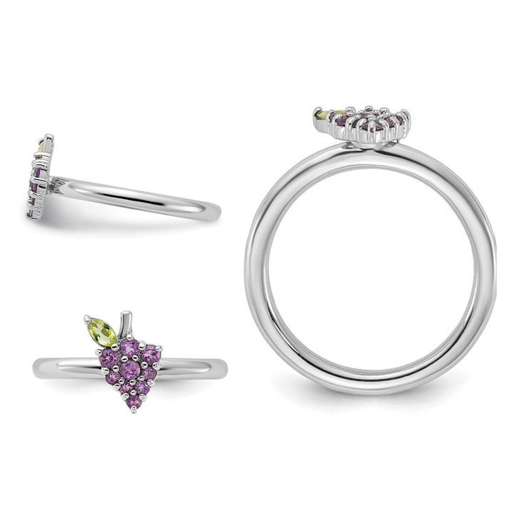 1/5 Carat (ctw) Amethyst Grape Ring in Sterling Silver with Peridot Image 4