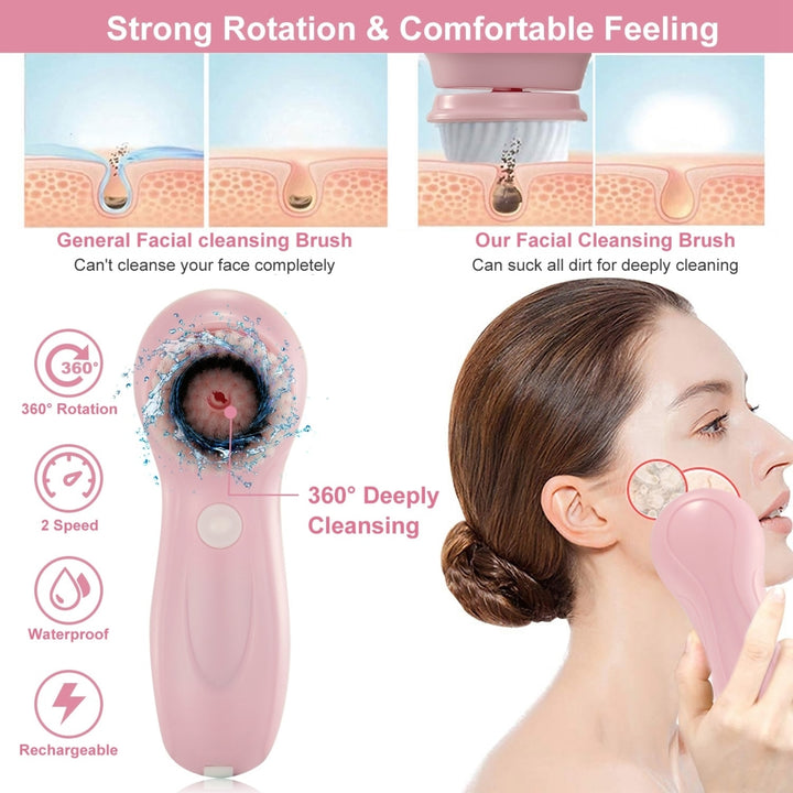 Facial Cleansing Brush IPX6 Waterproof 2 Speeds Face Brush with 3 Brush Heads USB Rechargeable for Deep Cleansing Gentle Image 3