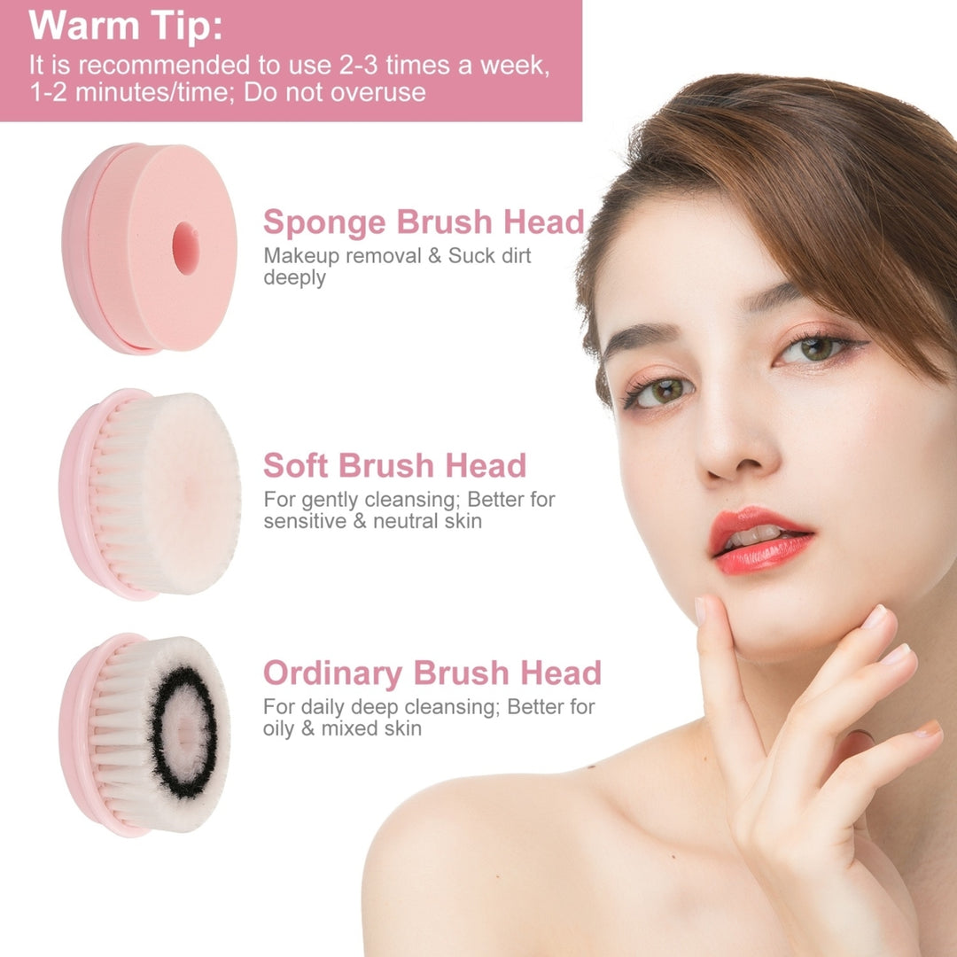 Facial Cleansing Brush IPX6 Waterproof 2 Speeds Face Brush with 3 Brush Heads USB Rechargeable for Deep Cleansing Gentle Image 4