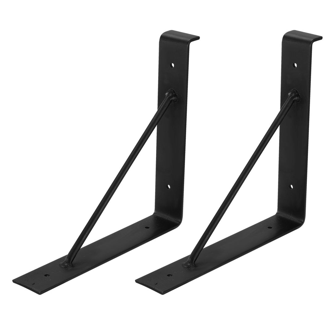 Heavy Duty Wall Mounted Shelf Bracket Black Wrought Iron 2 Pack 9x8.6 inch Image 1