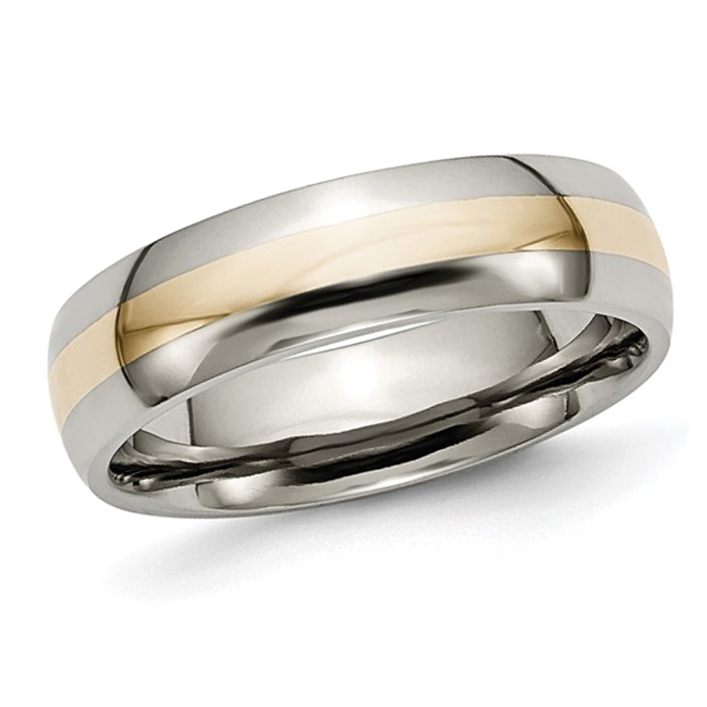 Mens 6mm Comfort Fit Titanium Wedding Band Ring with 14K Gold Inlay Image 1