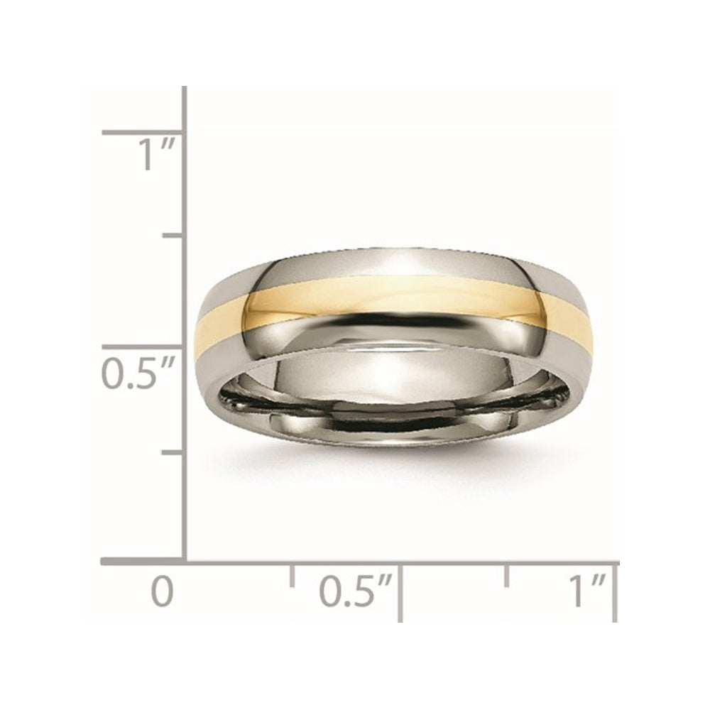 Mens 6mm Comfort Fit Titanium Wedding Band Ring with 14K Gold Inlay Image 3