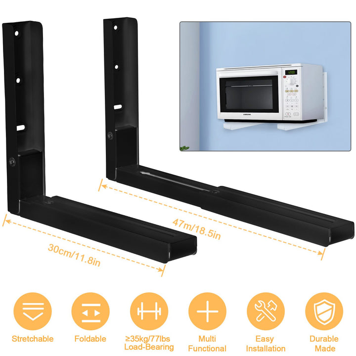 Adjustable Microwave Wall Mount Brackets 2Pcs Heavy Duty Carbon Steel Black Image 1