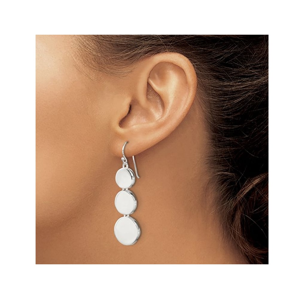 Sterling Silver Polished Tapered Disc Dangle Earrings Image 3