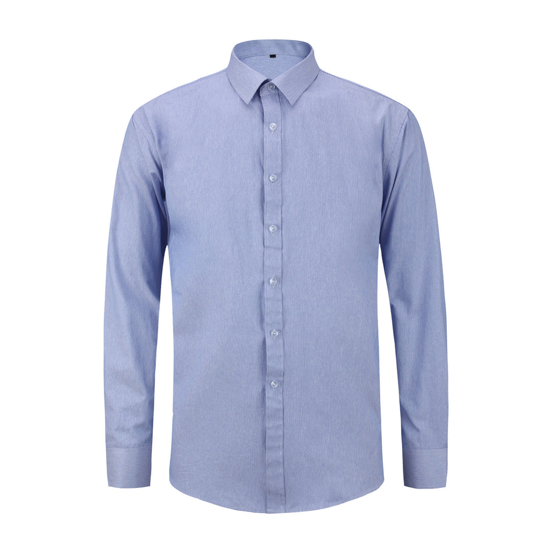 Dress Shirt Men Solid Color Slim Fit Spring Autumn Social Business Shirt Turn Down Collar Long Sleeve Top Work Wear Image 3