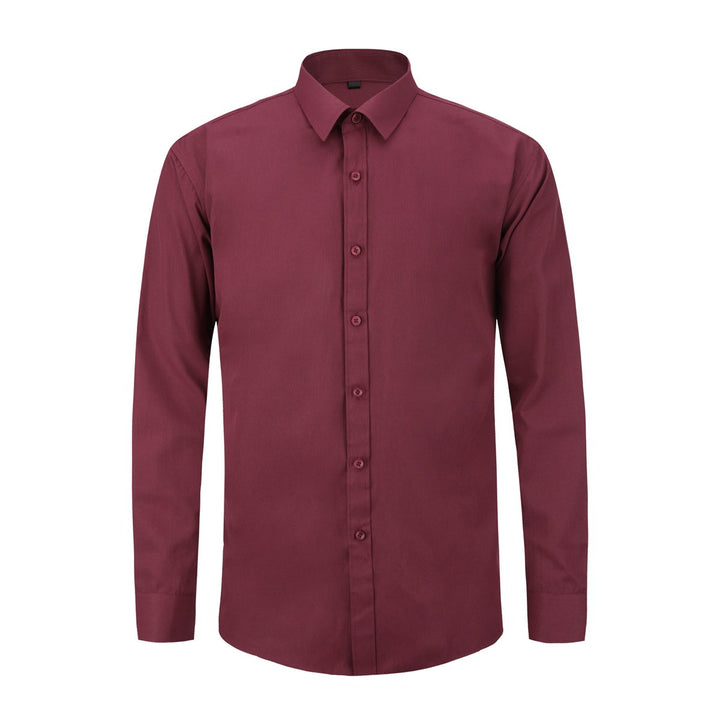 Men Shirt Slim Fit Long Sleeve Vintage Solid Color Dress Shirt Red Business Casual Spring Autumn Tops Image 1